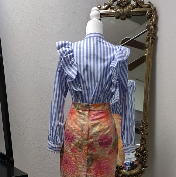 Ruffled strip long sleeve button down top - Picture 8 of 8